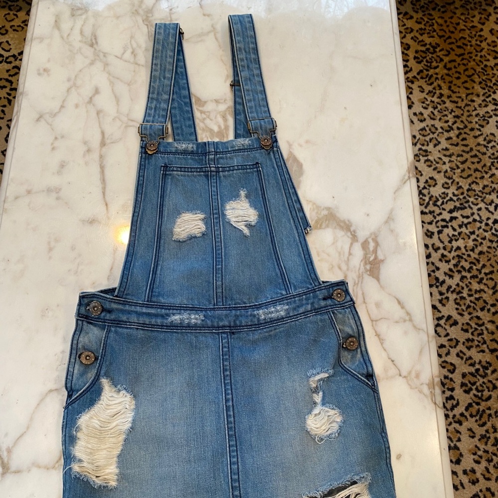Denim Overall Distressed Blue Dress